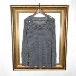 C WONDER | gray knit crochet boat neck sweater